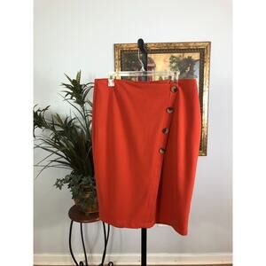 SOHO Pencil Skirt Women's Large Orange Detail Button Front Business Work Office